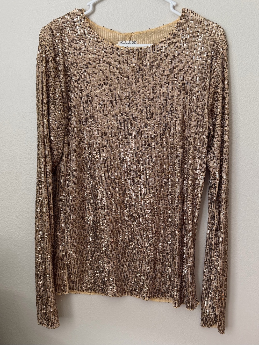 Free People Gold Rush Gold Sequin Long-Sleeve Women's Top Large - Picture 2 of 7